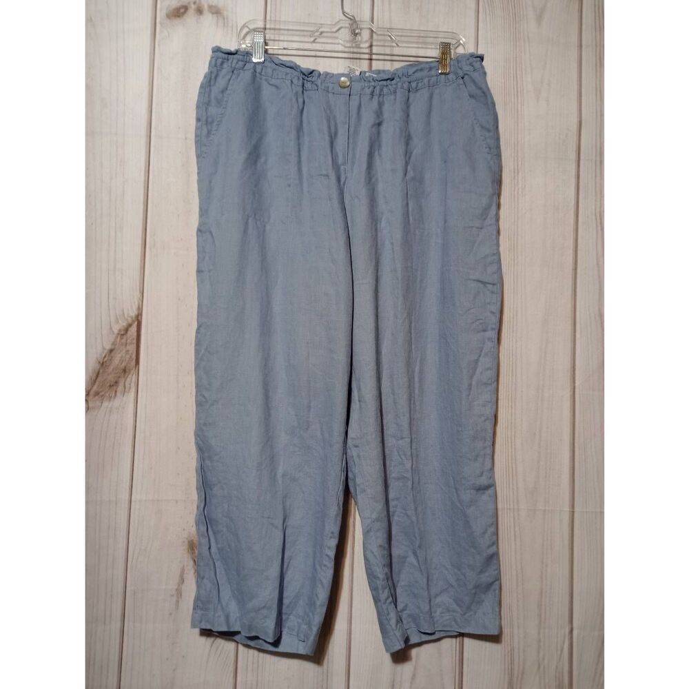 Ruby Rd Pants Ladies‎ Medium Blue Capri 100% Linen Comfort Waist